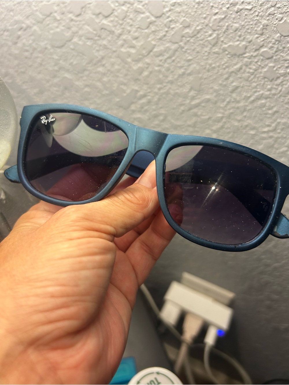 Ray-Ban Justin Matte Navy Blue rubber Rectangular Sunglasses - Picture 2 of 10
